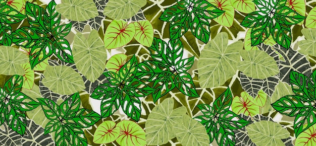 Зеленые тропические листья акварельные краски абстрактный весенне-летний фон природы