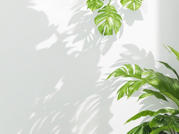 白い背景の緑色の熱帯の葉とコピースペース