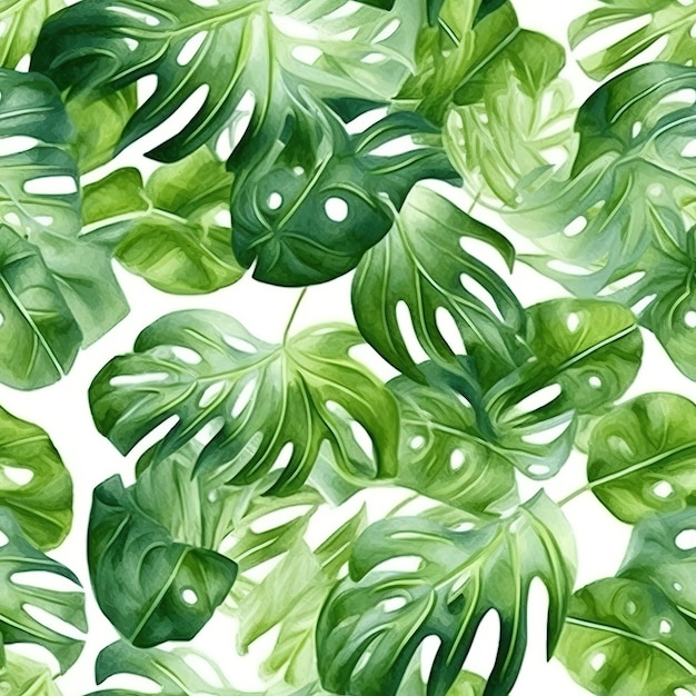 Green tropical leaves on a white background.
