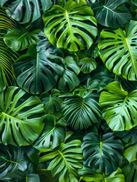 Green tropical palm leaves leaf branches on white background flat lay top view