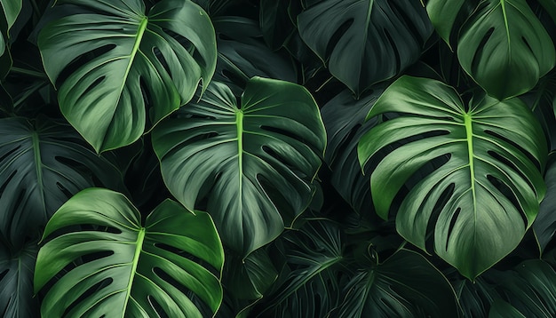 Green tropical palm leaves monstera