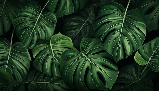 Green tropical palm leaves monstera