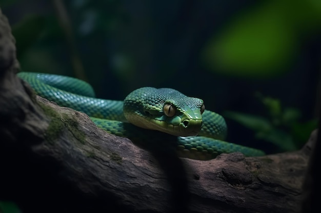 Green tropical snake Neural network AI generated