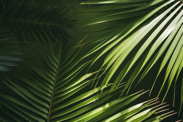 Foto foglie di palma di albero tropicale verde con ombra di sole sulla parete bianca come spazio di copia di sfondo