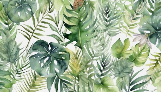 A green tropical wallpaper with tropical leaves.