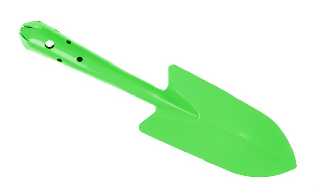 Green trowel isolated on white background