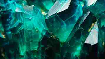 Photo green turquoise crystal macro detailed closeup texture background of raw and unpolished dioptase