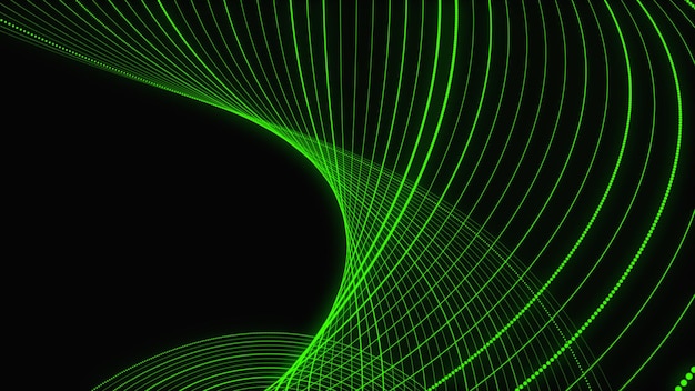 Green twist data connection wave abstract technology stream background digital dynamic wave of dots network connection structure 3d rendering