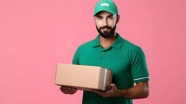 Green Uniformed Courier Holding Food Box