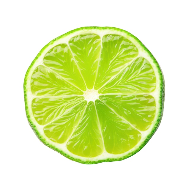 Photo green unripe lemon or lime slice isolated on white transparent background ripe sour citrus fruit half cut top view