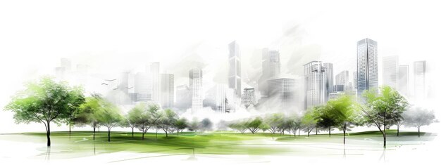 Green urban area planning Sketch of an empty city park devoid of people isolated on a clean white