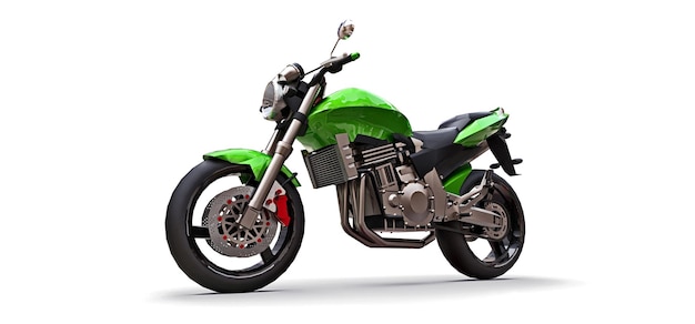 Green urban sport twoseater motorcycle on a white background 3d illustration