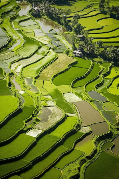 Photo a green valley with rice terraces and trees
