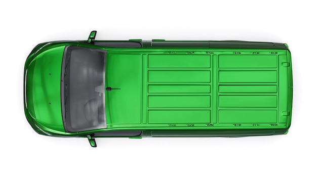 Green van on white background A small commercial car delivery van 3d rendering