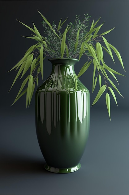 Green vase with a plant in it generative ai