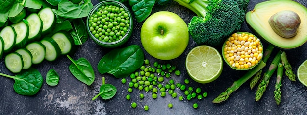 사진 녹색 채소와 과일 건강한 식습관 선택적인 초점