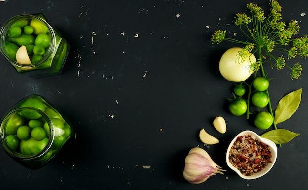 Green vegetables on dark surface