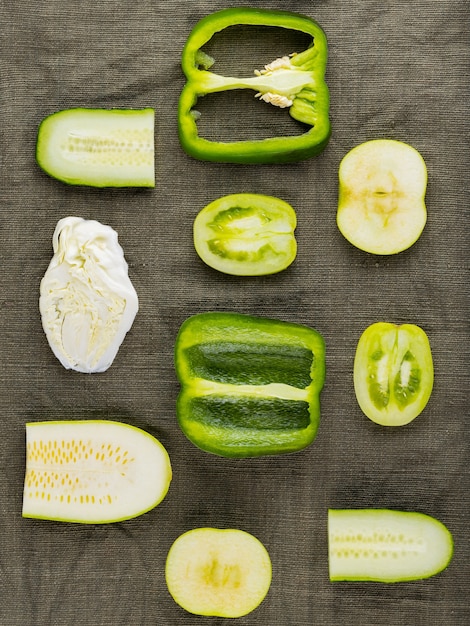 Green vegetables and fruits