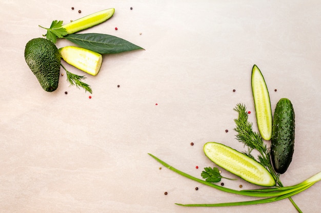 Green vegetables and herbs