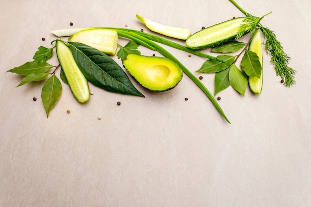 Green vegetables and herbs