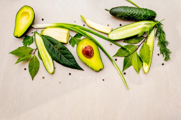 Green vegetables and herbs