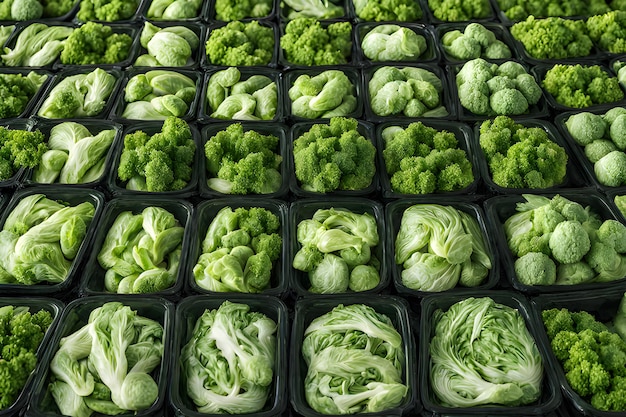 Photo green vegetables salad and cabbage in plastic packages photo created using playground ai platform