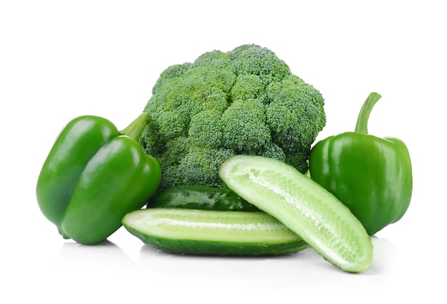 Green vegetables on white background