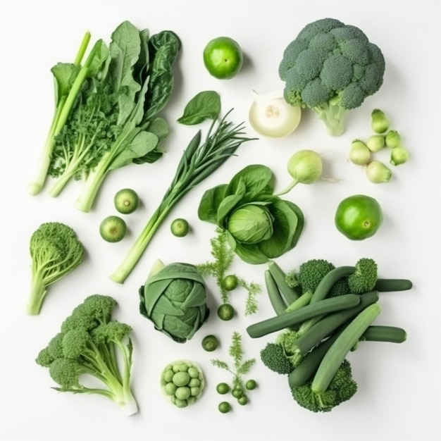 Green vegetables on a white background