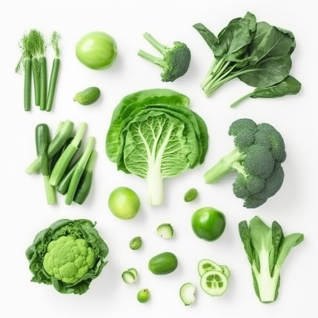 Green vegetables on a white background