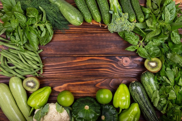 Green vegetables on wooden table protein source for vegetarians