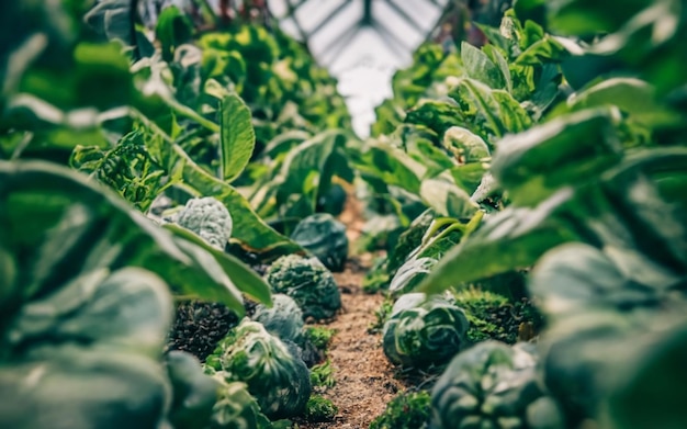 写真 温室の緑の野菜 クローズアップai生成画像