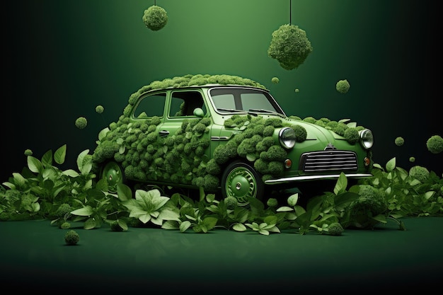 Green vintage car decorated for St Patricks day transport illustration on a green background Generative AI