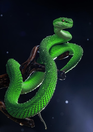 Premium Photo | Green viper snake in close up Premium Photo | Green viper snake in close up