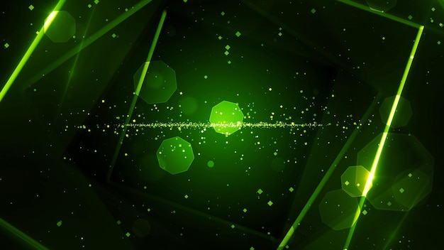 Green virtual abstract background space tunnel with neon line lights Reality portal arch tunnel