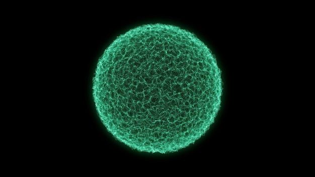 green virus molecule close up on black background