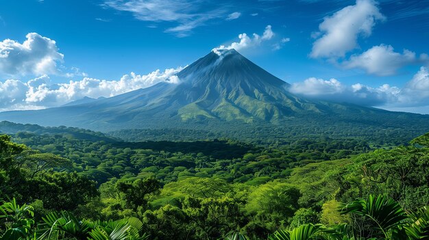 Green Volcano landscape with beautiful sky