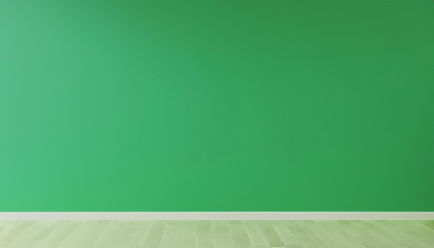 Green wall background in empty room with parquet floor