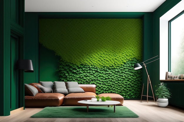 Зеленая стена в интерьере