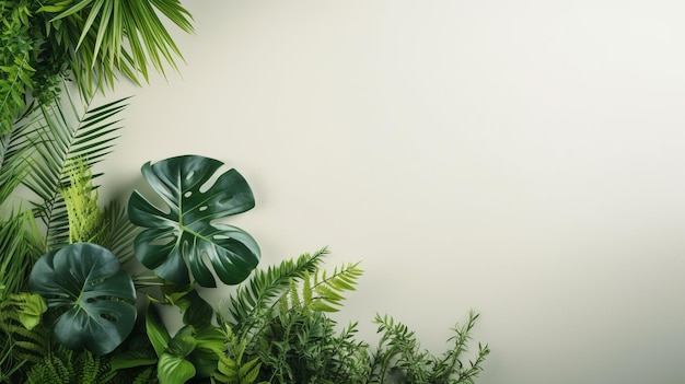 Copyspace 마케팅 광고 플랫폼을 갖춘 녹색 벽과 식물