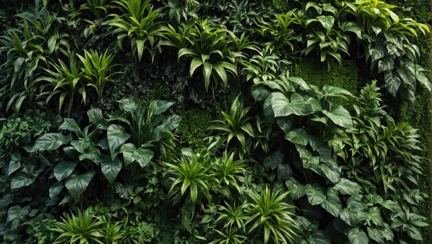 a green wall with lots of plants growing on it