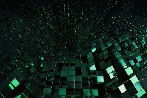 a green wall with many cubes and a green background