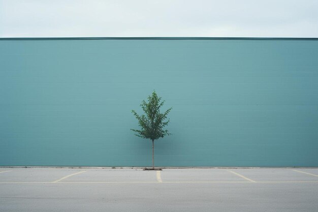 a green wall with a tree on it