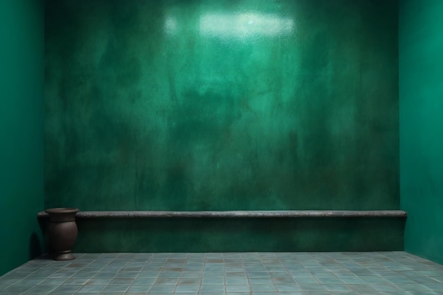 Green wall with a vase and a vase with the word love on it