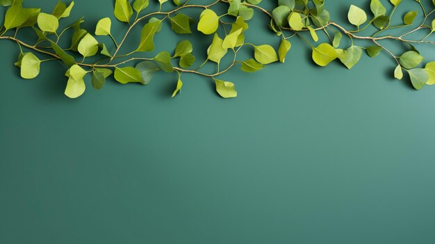 A green wall with a vine of leaves on it