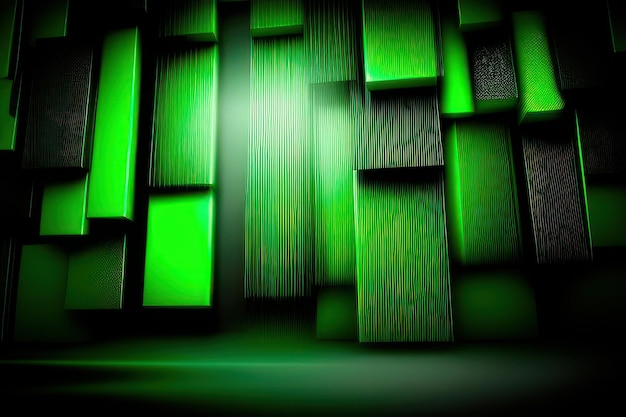 A green wall with a white background and a black background with a light on it.