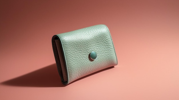 A green wallet with a button on it