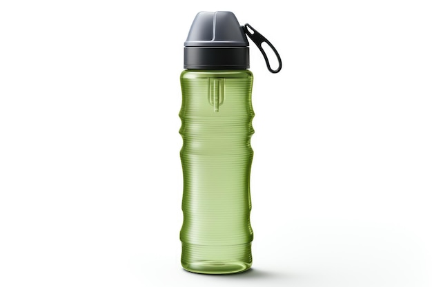 Green Water Bottle With Black Lid On a Clear PNG or White Background