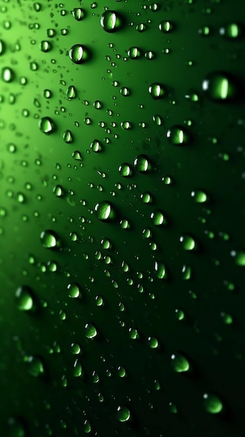 Photo green water drops on a green background