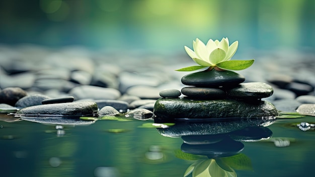 Foto acqua verde con foglie di loto verde fotografia zen