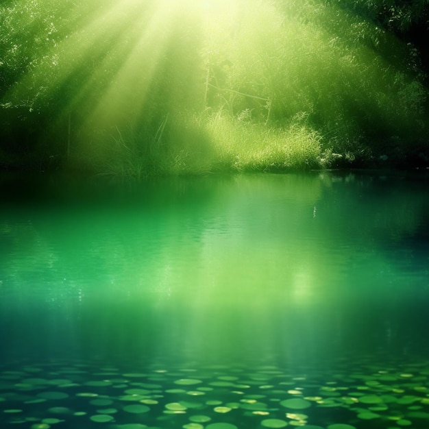 Green water with the sun shining on it